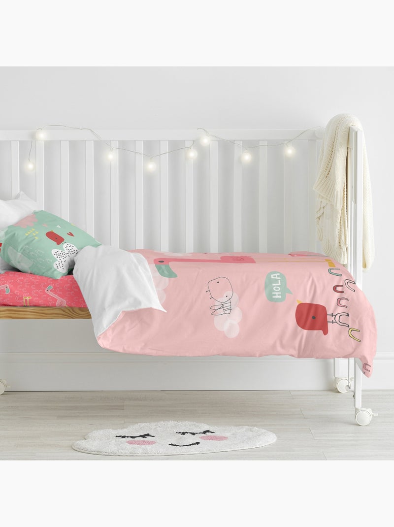 Parure housse de couette 2 pièces Hola Berceau "Happyfriday" Rose - Kiabi
