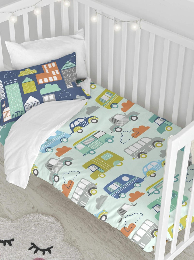 Parure housse de couette 2 pièces Holidays Lit Bébé "Happyfriday" Bleu Jaune - Kiabi