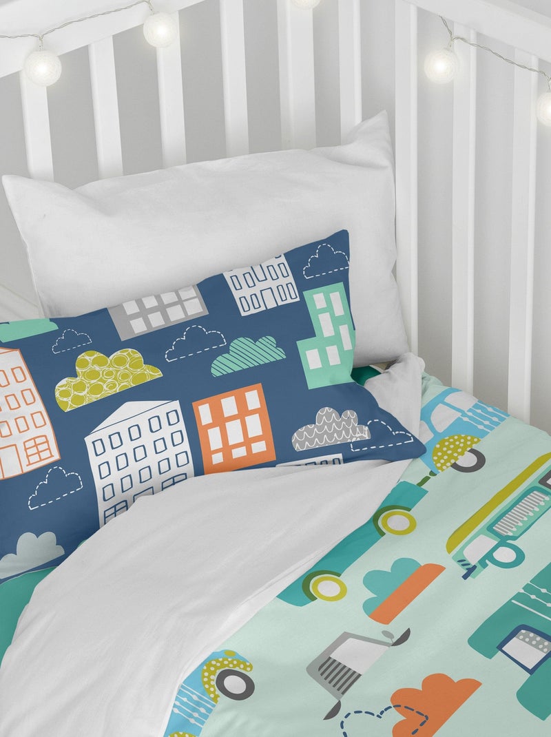 Parure housse de couette 2 pièces Holidays Lit Bébé "Happyfriday" Bleu Jaune - Kiabi