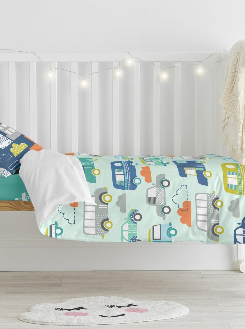 Parure housse de couette 2 pièces Holidays Lit Bébé "Happyfriday" Bleu Jaune - Kiabi