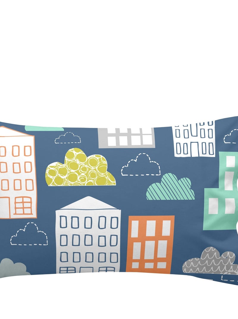 Parure housse de couette 2 pièces Holidays Lit Bébé "Happyfriday" Bleu Jaune - Kiabi