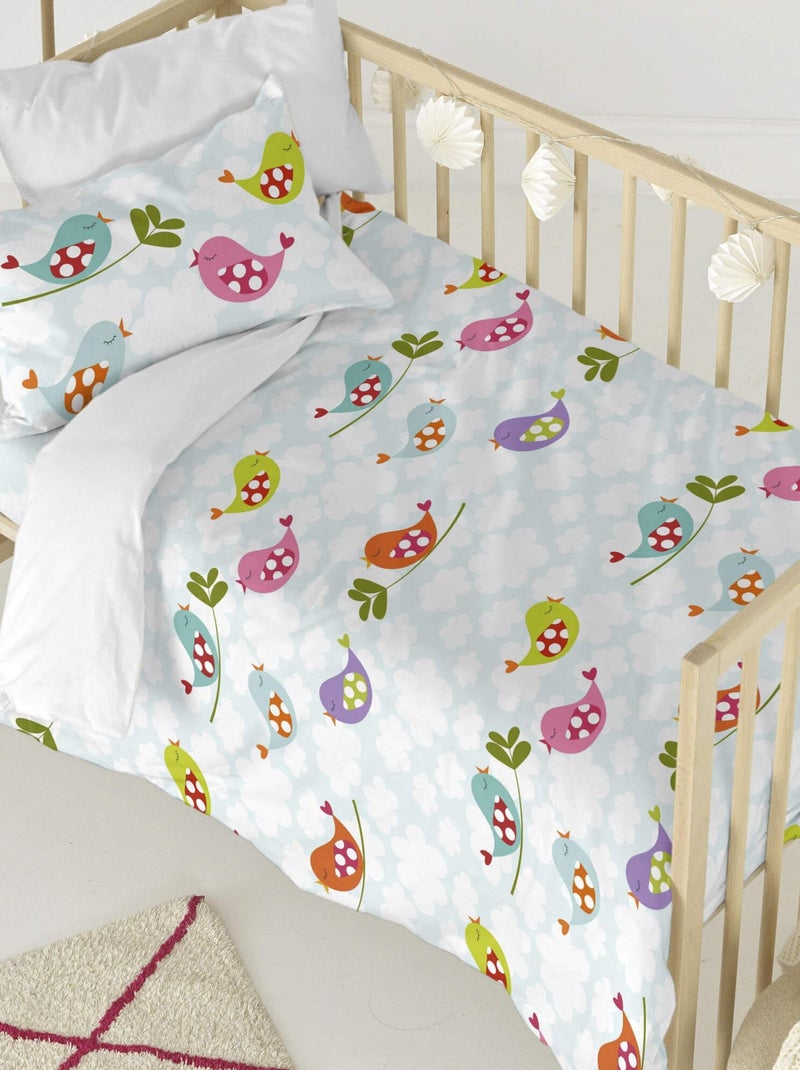 Parure housse de couette 2 pièces Little birds Berceau "Happyfriday" Bleu Rose - Kiabi