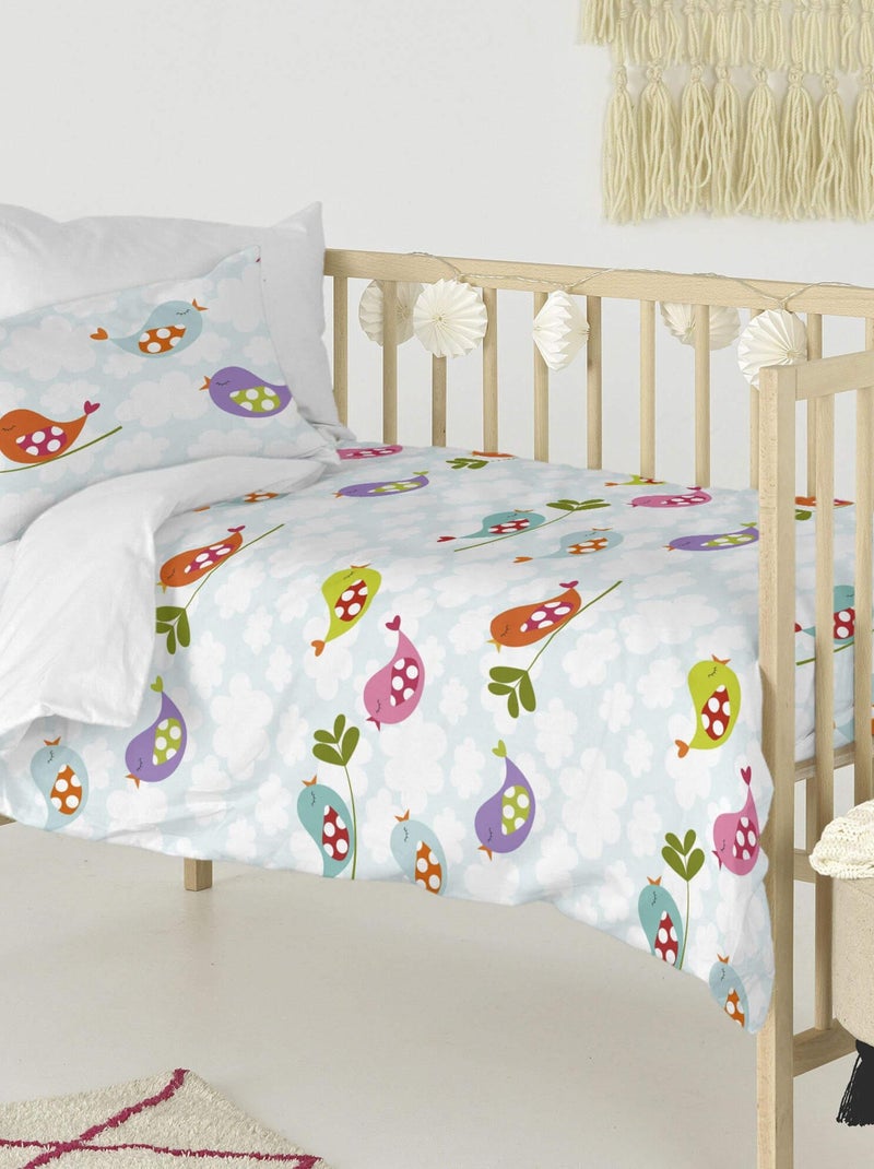 Parure housse de couette 2 pièces Little birds Berceau "Happyfriday" Bleu Rose - Kiabi