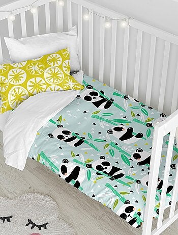 Parure housse de couette 2 pièces Panda garden blue "Happyfriday