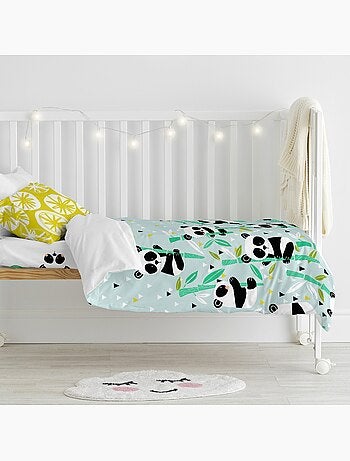 Parure housse de couette 2 pièces Panda garden blue "Happyfriday