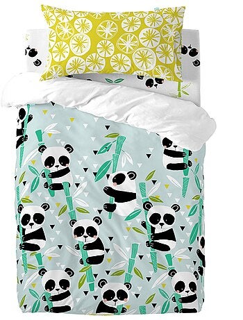 Parure housse de couette 2 pièces Panda garden blue "Happyfriday