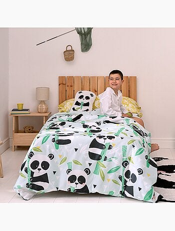 Parure housse de couette 2 pièces Panda garden blue "Happyfriday