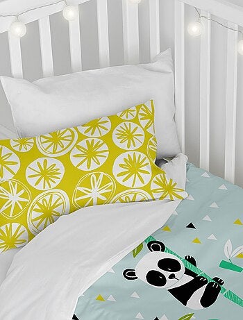 Parure housse de couette 2 pièces Panda garden blue Lit Bébé "Happyfriday