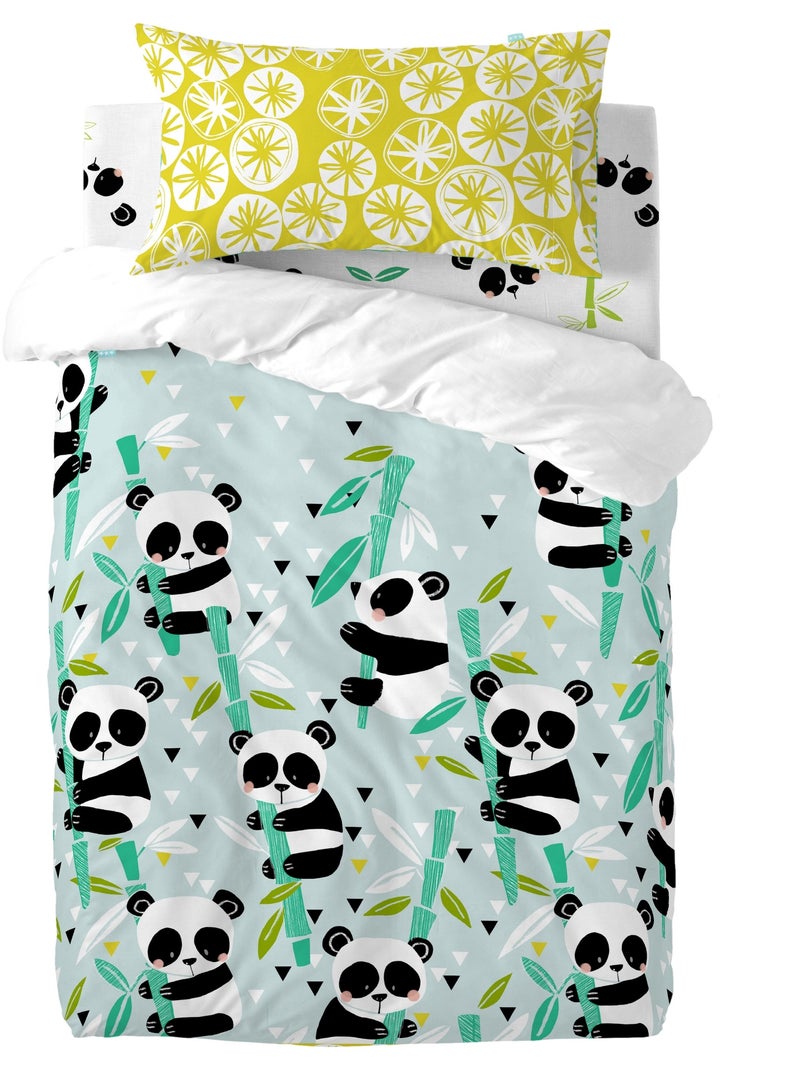 Parure housse de couette 2 pièces Panda garden blue Lit Bébé "Happyfriday" Bleu - Kiabi