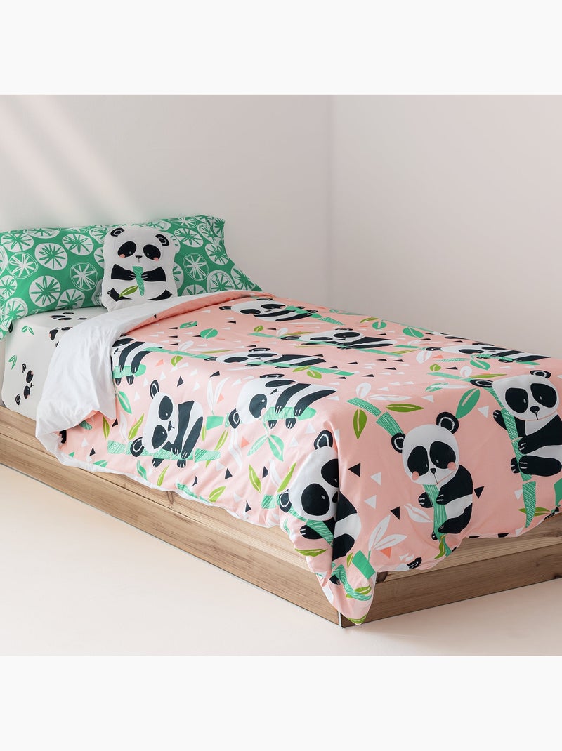 Parure housse de couette 2 pièces Panda garden "Happyfriday" Rose - Kiabi