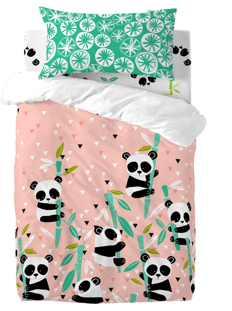 Parure housse de couette 2 pièces Panda garden Lit Bébé "Happyfriday" Rose - Kiabi