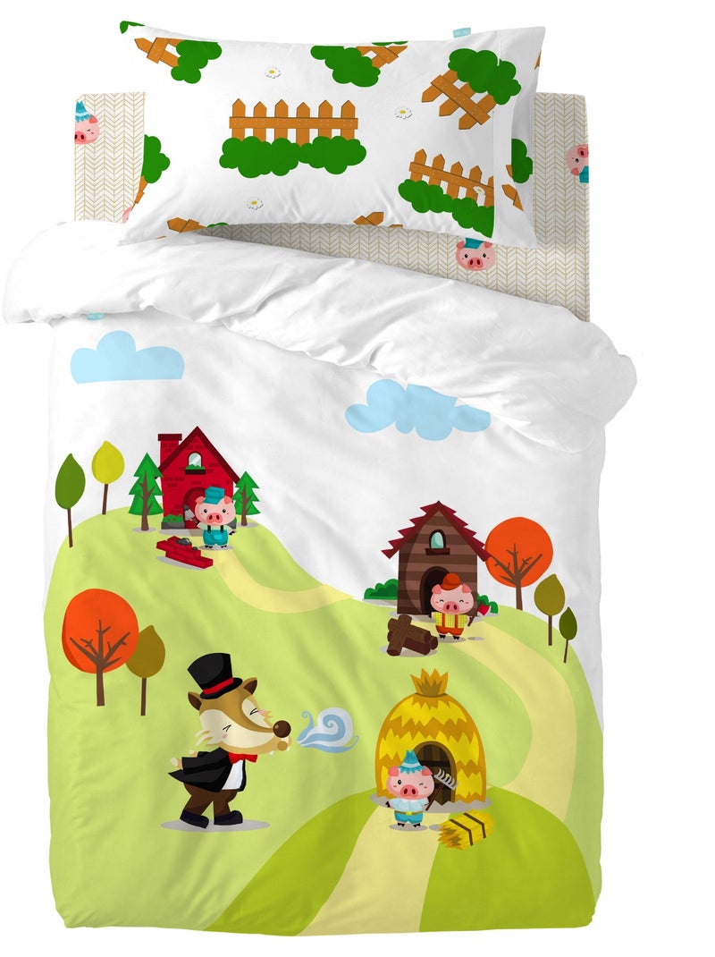 Parure housse de couette 2 pièces Piggys "Happyfriday" Multicolore - Kiabi