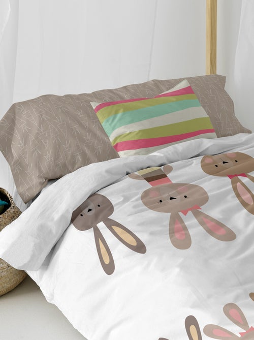 Parure housse de couette 2 pièces Rabbit family "Happyfriday" - Kiabi