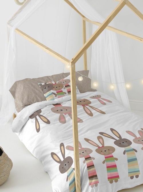 Parure housse de couette 2 pièces Rabbit family "Happyfriday" - Kiabi