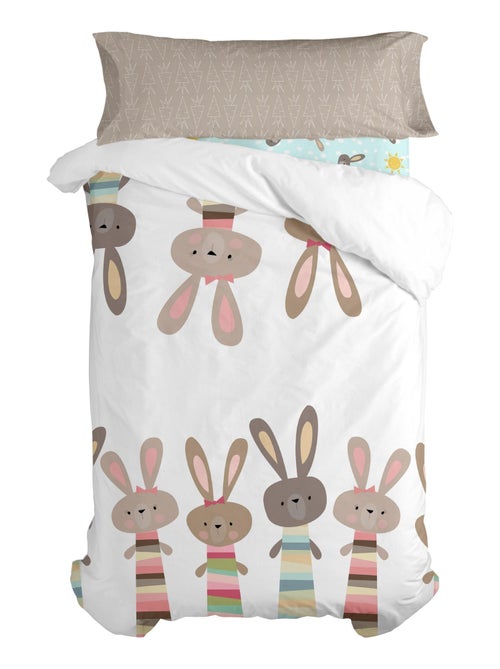 Parure housse de couette 2 pièces Rabbit family "Happyfriday" - Kiabi