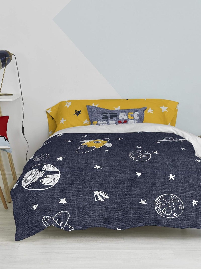 Parure housse de couette 2 pièces Starspace "Happyfriday" Bleu - Kiabi