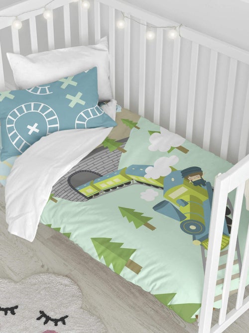 Parure housse de couette 2 pièces Train Lit Bébé "Happyfriday" - Kiabi