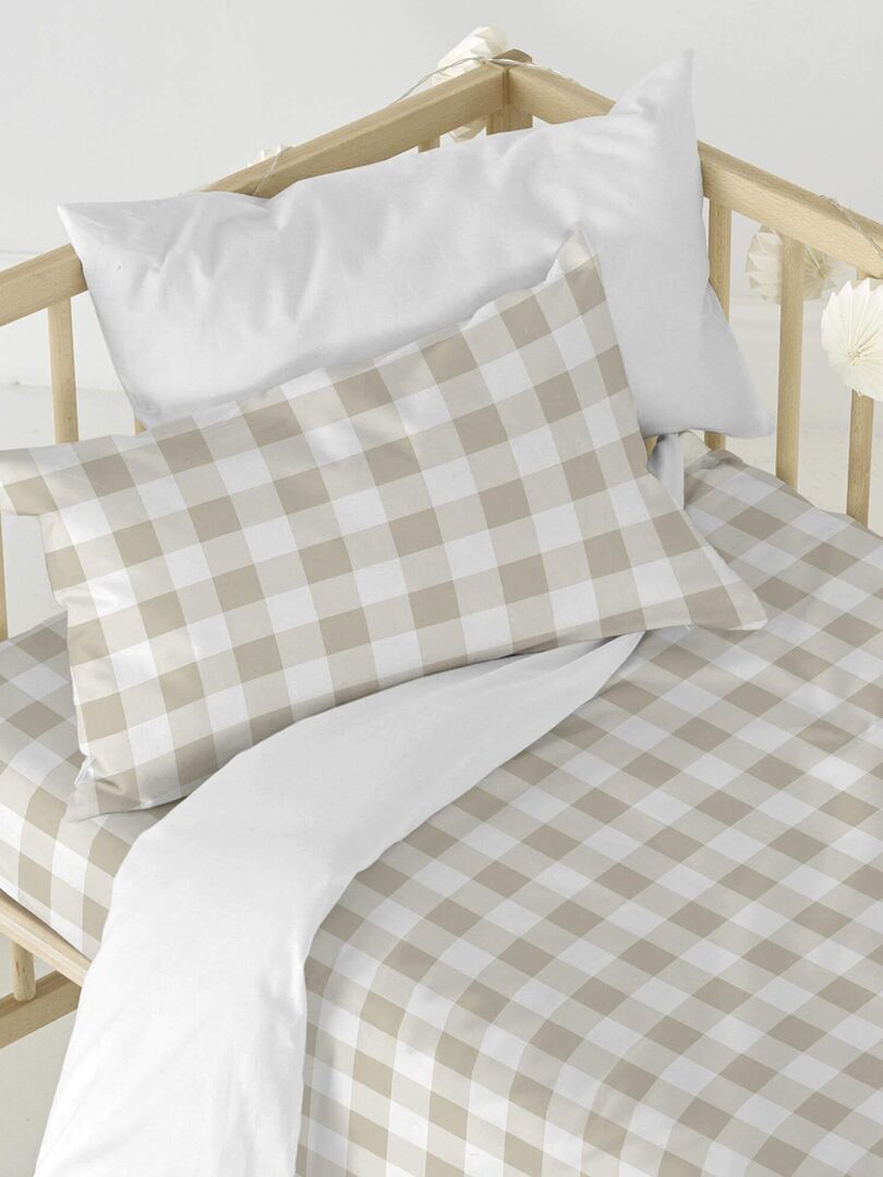 Parure housse de couette 2 pièces Vichy Berceau "Happyfriday" - Beige