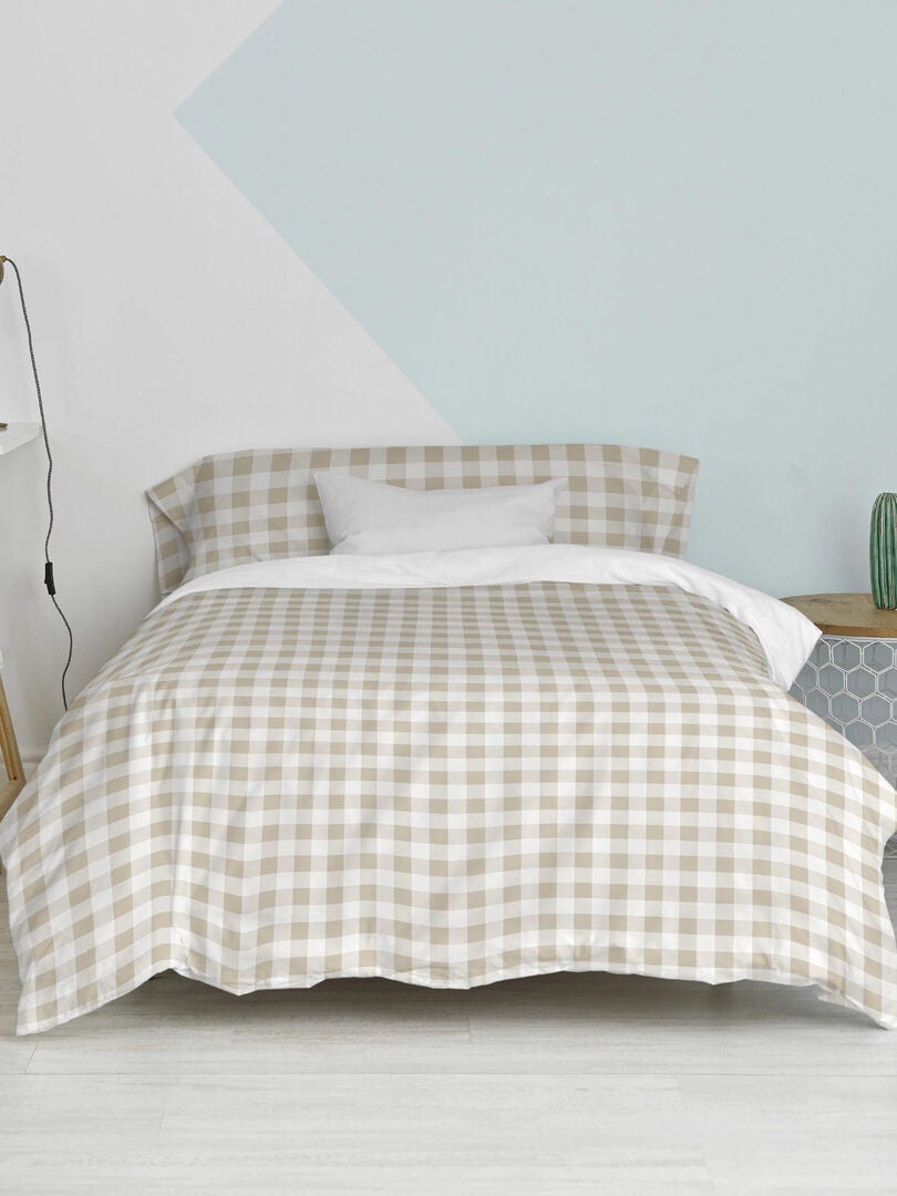 Parure housse de couette 2 pièces Vichy "Happyfriday" - Beige - Kiabi