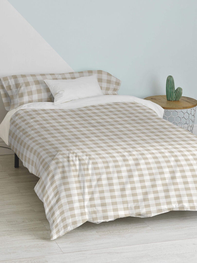 Parure housse de couette 2 pièces Vichy "Happyfriday" - Beige - Kiabi