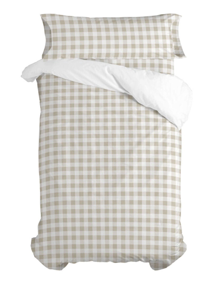 Parure housse de couette 2 pièces Vichy "Happyfriday" - Beige - Kiabi