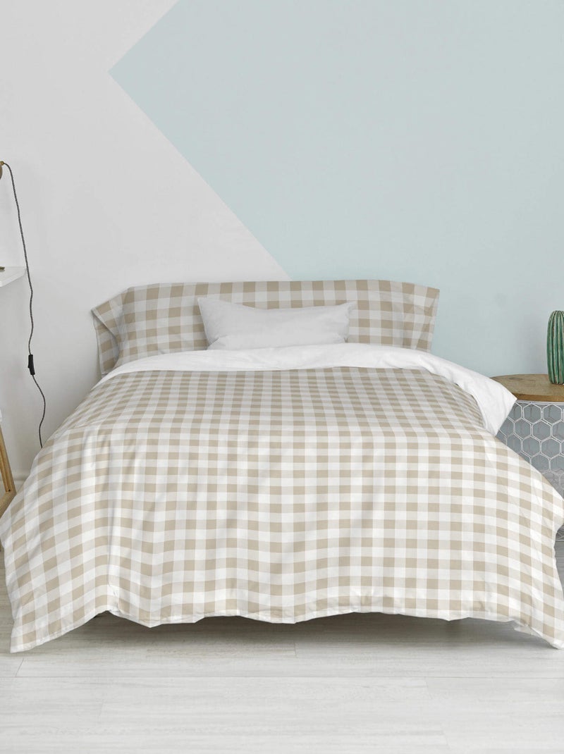 Parure housse de couette 2 pièces Vichy "Happyfriday" - Beige - Kiabi