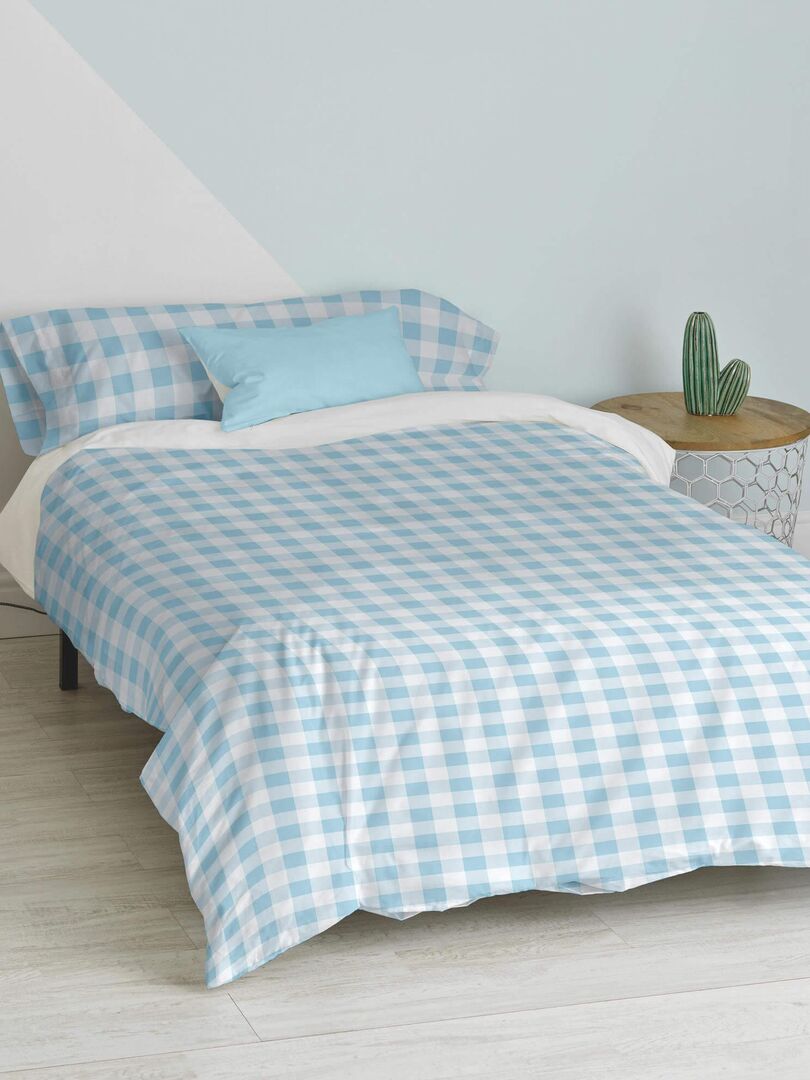 Parure housse de couette 2 pièces Vichy "Happyfriday" - Bleu - Kiabi