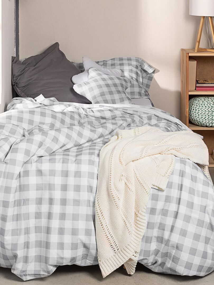 Parure housse de couette 2 pièces Vichy "Happyfriday" - Gris - Kiabi