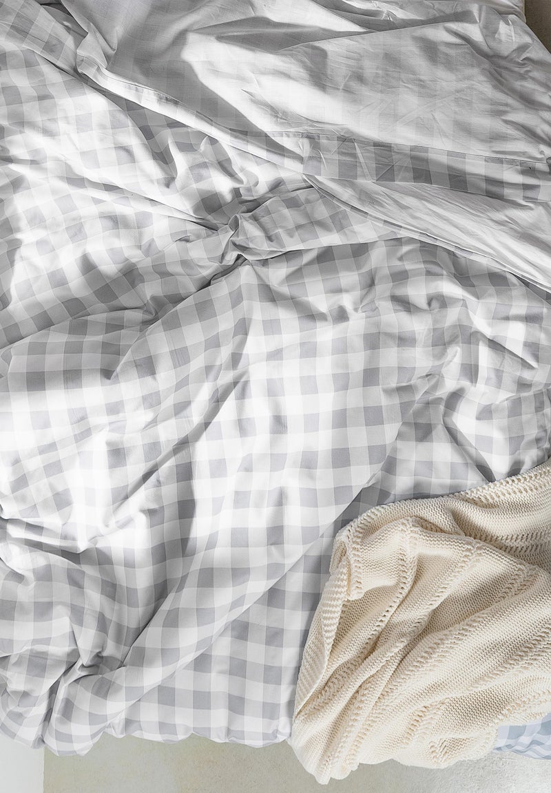 Parure housse de couette 2 pièces Vichy "Happyfriday" Gris - Kiabi
