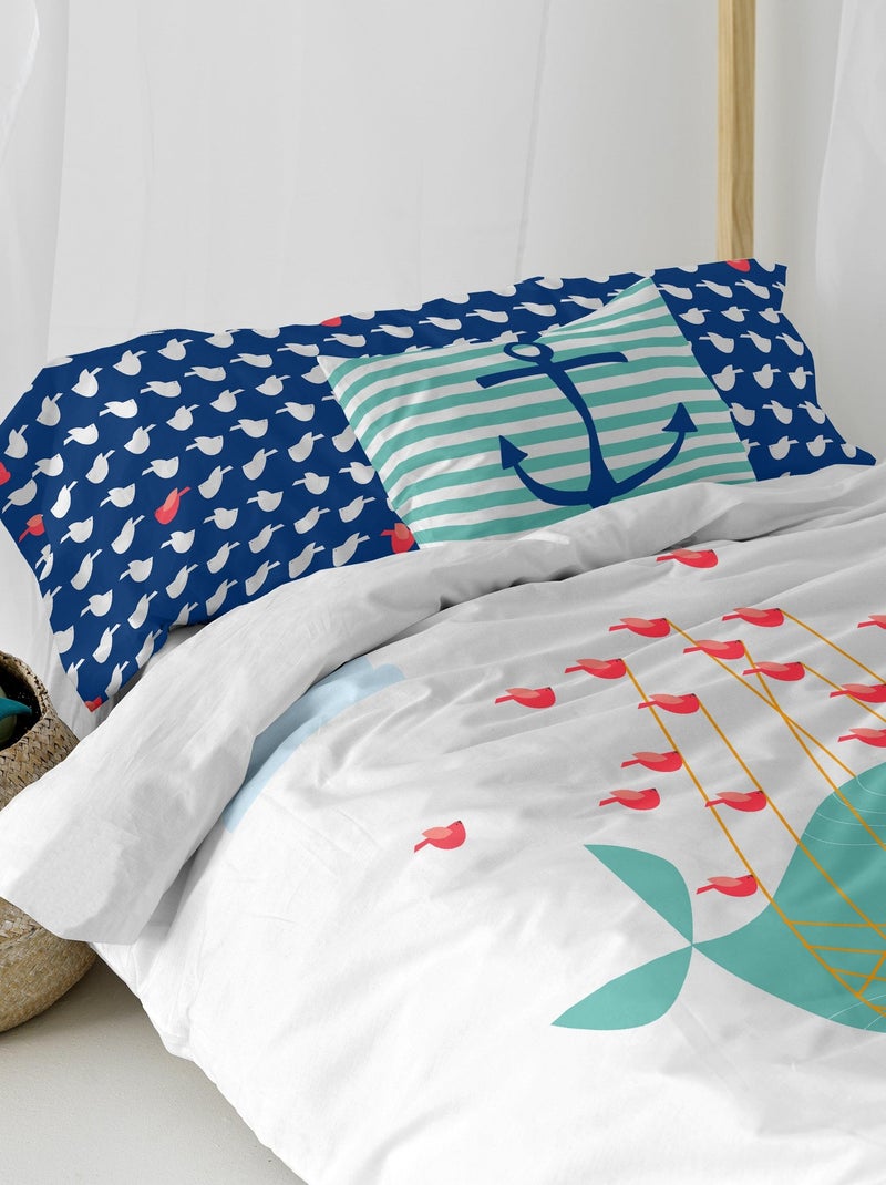 Parure housse de couette 2 pièces Whale "Happyfriday" Bleu - Kiabi