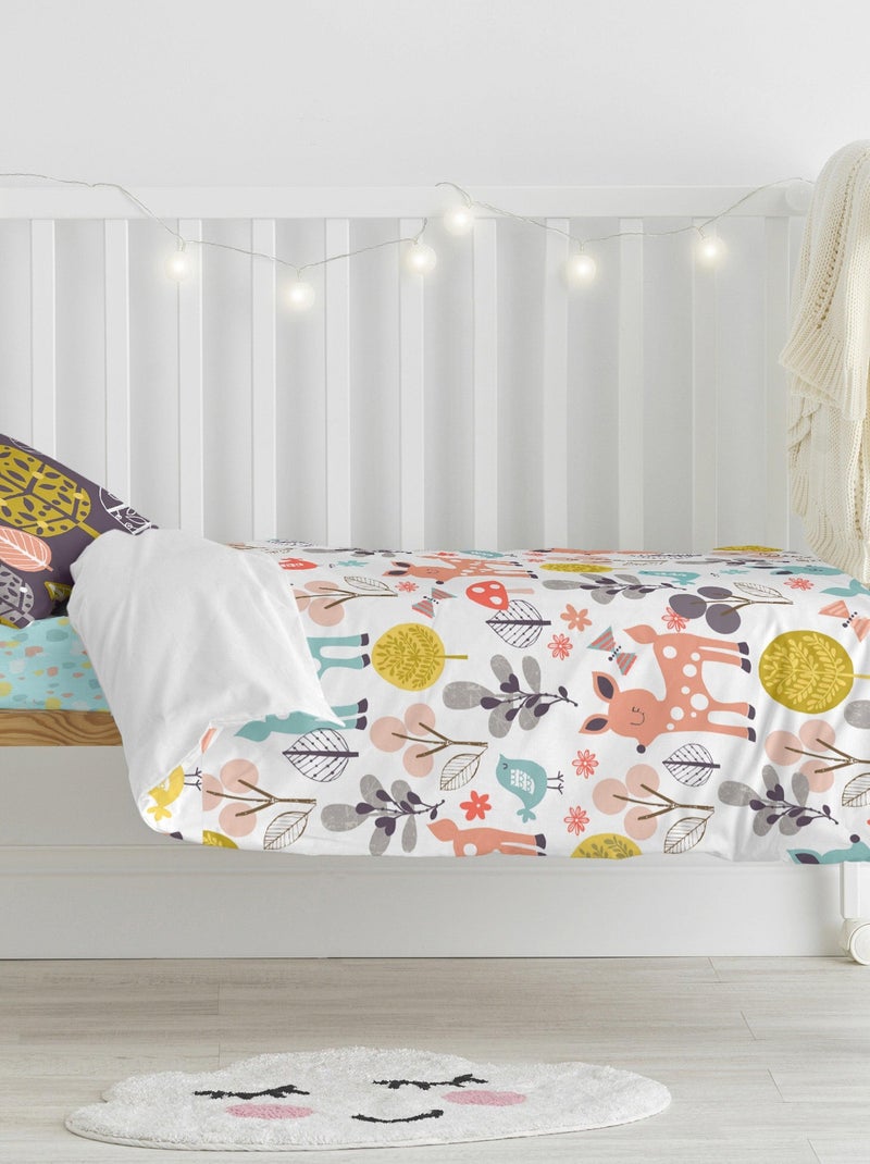 Parure housse de couette 2 pièces Woodland Berceau "Happyfriday" Bleu Jaune - Kiabi