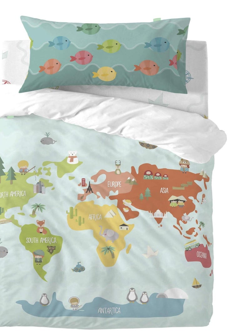 Parure housse de couette 2 pièces World map Berceau "Happyfriday" Multicolore - Kiabi