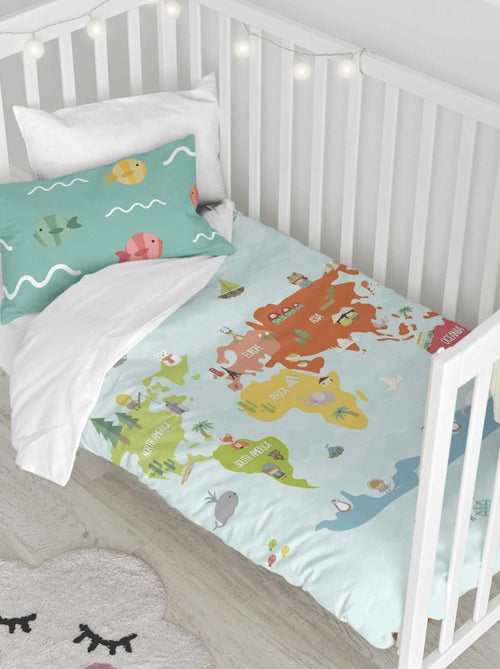 Parure housse de couette 2 pièces World map Lit Bébé "Happyfriday" - Kiabi
