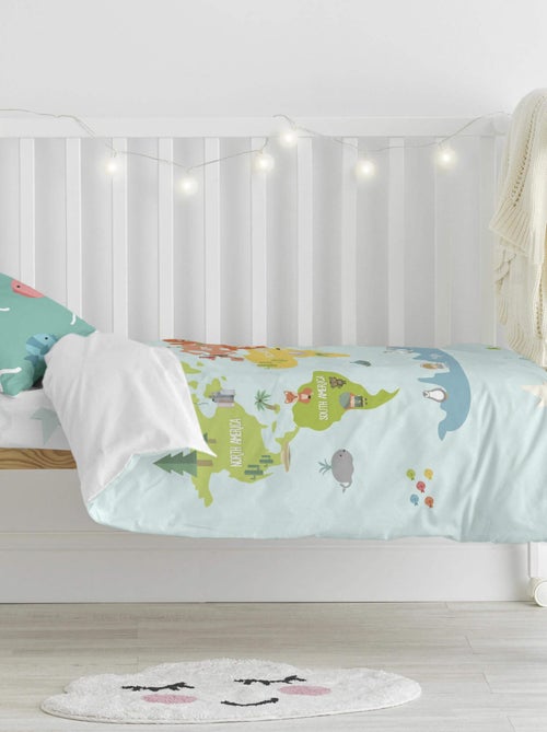 Parure housse de couette 2 pièces World map Lit Bébé "Happyfriday" - Kiabi