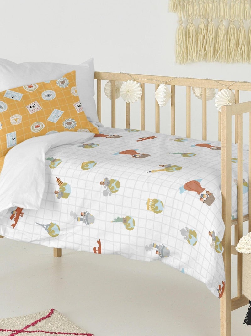 Parure housse de couette 2 pièces World trip "Happyfriday" Blanc - Kiabi