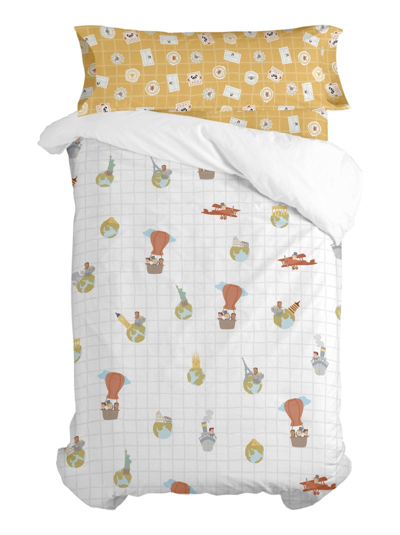 Parure housse de couette 2 pièces World trip "Happyfriday" Blanc - Kiabi