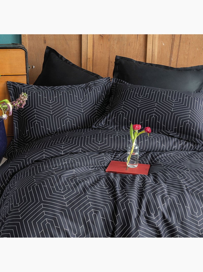 Parure housse de couette 220 x 240 cm Coton Design graphique Noir - Kiabi