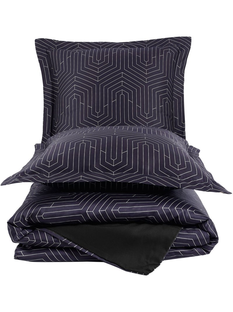 Parure housse de couette 220 x 240 cm Coton Design graphique Noir - Kiabi