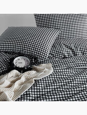 Housse de couette + taie(s) oreiller "Vichy marine" 100% coton imprimé.