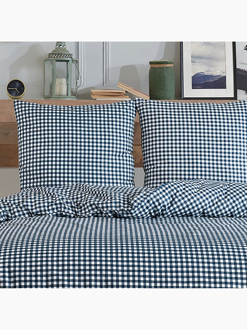 Parure housse de couette 220 x 240 cm Coton imprimé Vichy Bleu - Kiabi