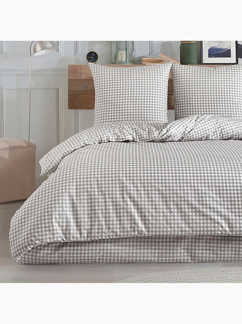 Parure housse de couette 220 x 240 cm Coton imprimé Vichy Gris - Kiabi