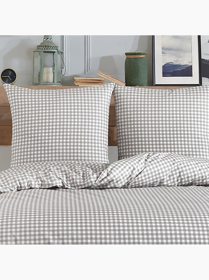 Parure housse de couette 220 x 240 cm Coton imprimé Vichy Gris - Kiabi