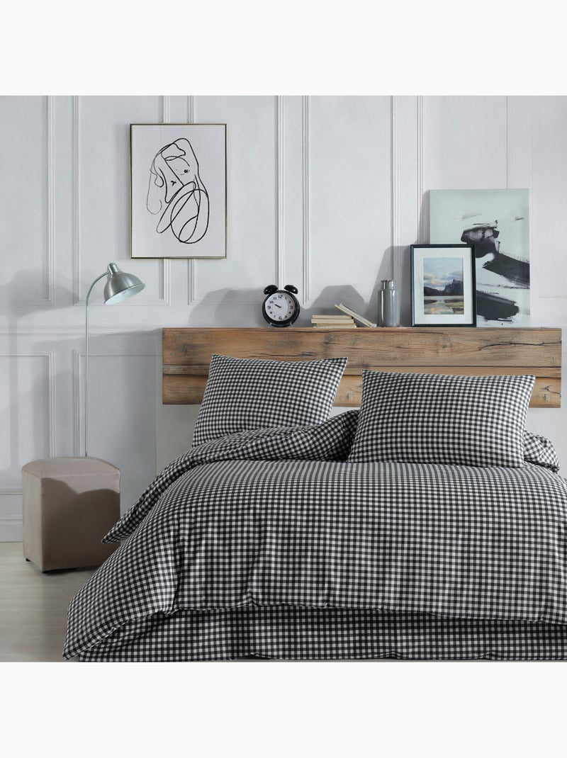 Parure housse de couette 220 x 240 cm Coton imprimé Vichy Noir - Kiabi