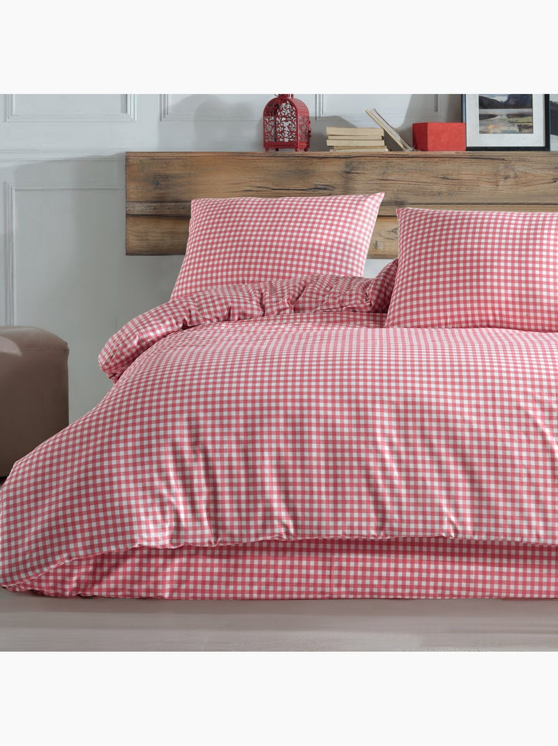 Parure housse de couette 220 x 240 cm Coton imprimé Vichy Rose - Kiabi