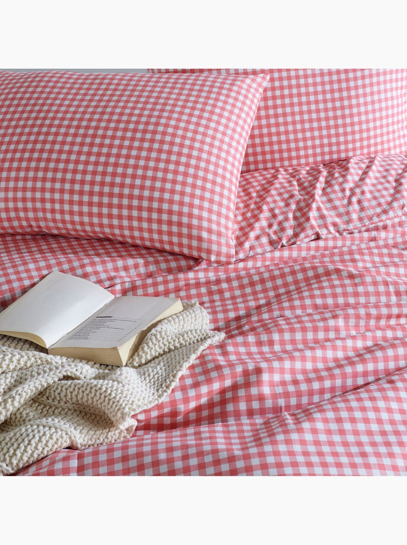 Parure housse de couette 220 x 240 cm Coton imprimé Vichy Rose - Kiabi