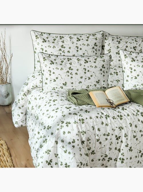Parure housse de couette 240 x 220 cm Coton imprimé trèfle - Kiabi