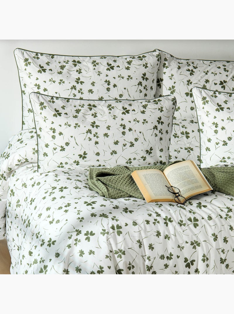 Parure housse de couette 240 x 220 cm Coton imprimé trèfle Vert - Kiabi