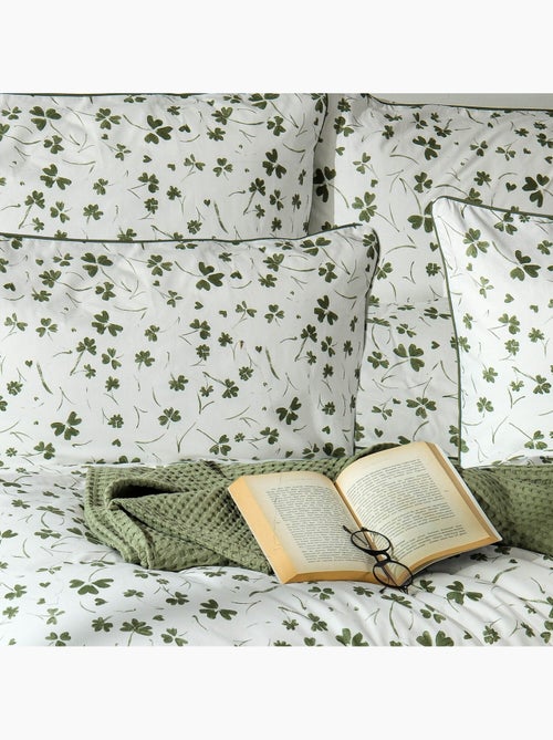 Parure housse de couette 240 x 220 cm Coton imprimé trèfle - Kiabi