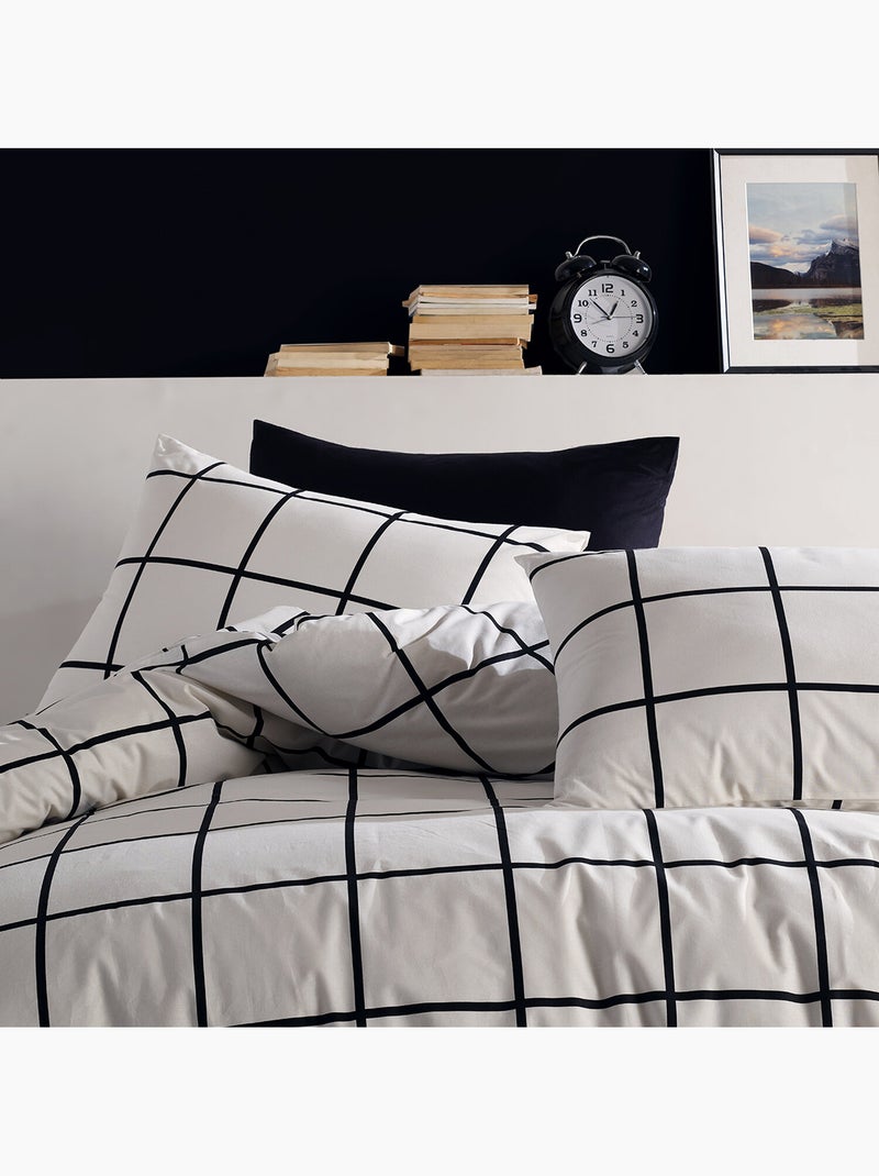 Parure housse de couette 240 x 220 cm Coton motifs carreaux Noir - Kiabi