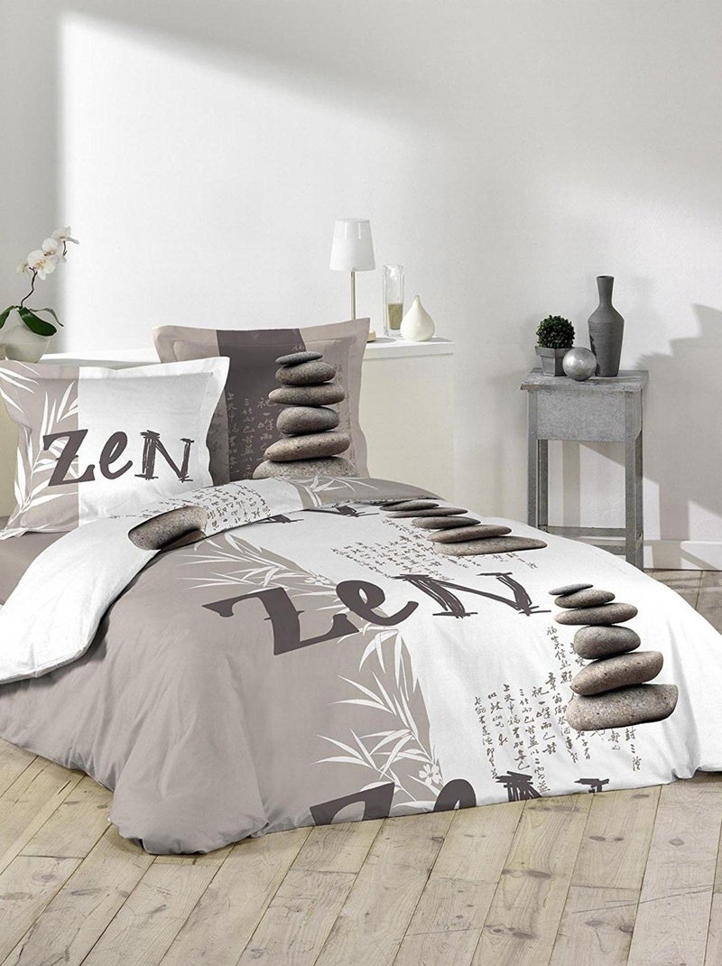 Parure housse de couette 240 x 220 cm galets zen Gris - Kiabi